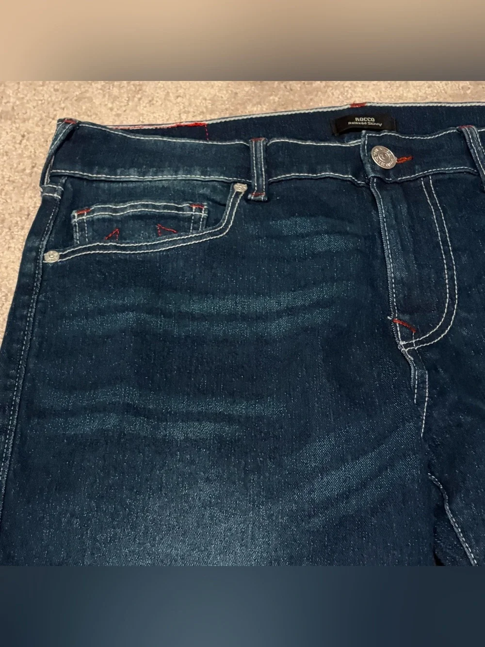 True Religion Rocco Relaxed Skinny Jeans Men’s Size 34x32 Dark Wash NWT No Flap